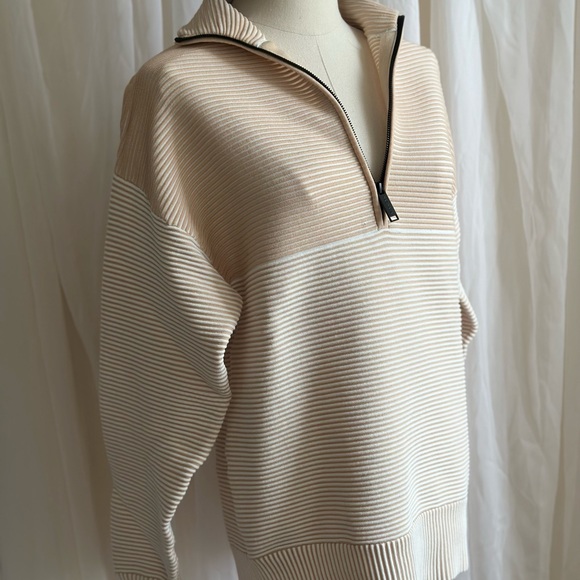 Y2K ATHLEISURE APRÈS-SKI Neutral Two Tone Zip Jumper / Sweatshirt V Neck Sweater - Picture 5 of 14